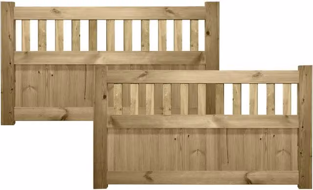 Premier Garden Supplies URBAN Interlocked Tongue Groove Double Driveway Gate with Picket Pale Top, Pressure Treated Tanalised Wood, W: 300 cm, H: 90 cm