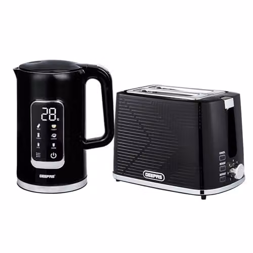 Geepas Black Digital Electric Kettle 1.7L and 2 Slice Bread Toaster Combo Set – 4