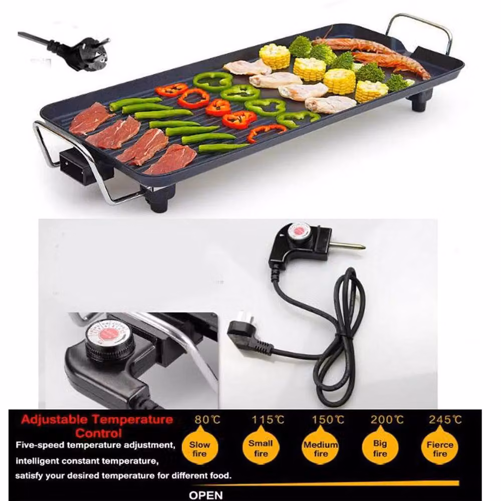 NESTLUNE Black Electric Teppanyaki Grill Tabletop BBQ Hot Plate, W/D/H: 67 x 29.5 x 8 cm – 4