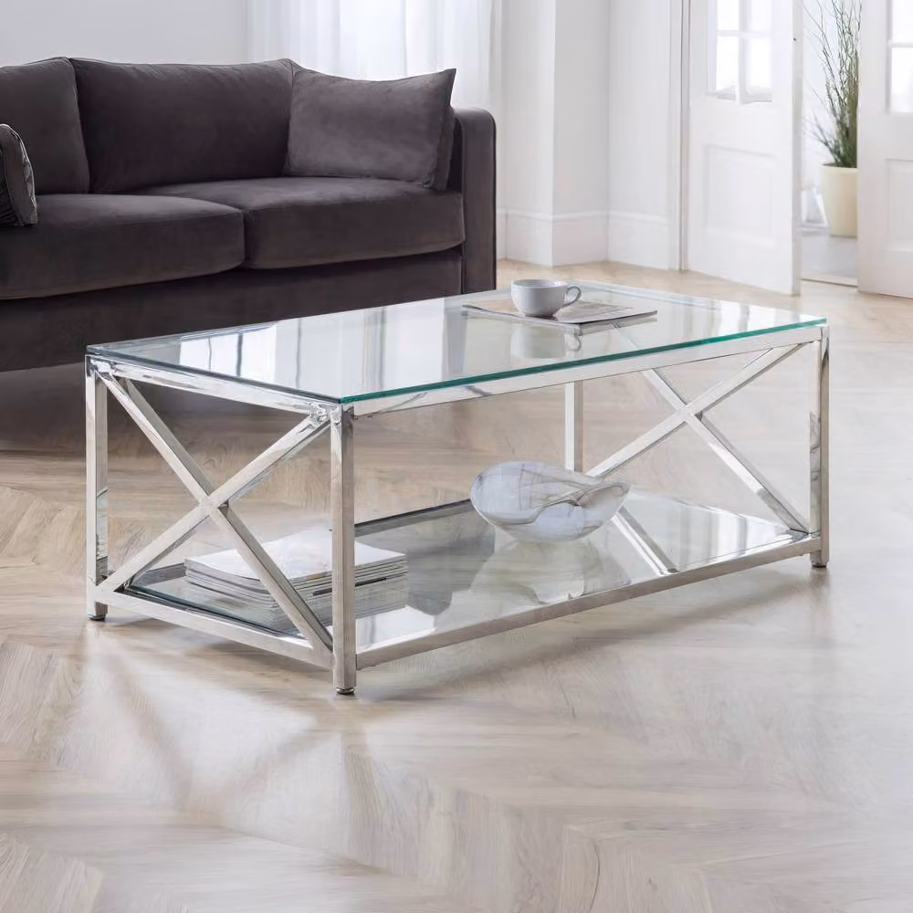Cheshire Monaco Rectangular Glass and Silver Coffee Table – 2