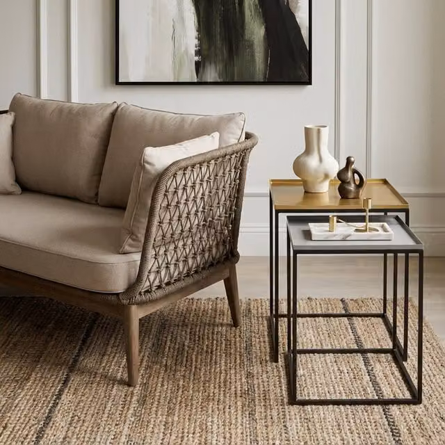 Orsina Modern Nest of 2 Square Metal Side Tables in Gold and Silver – 3