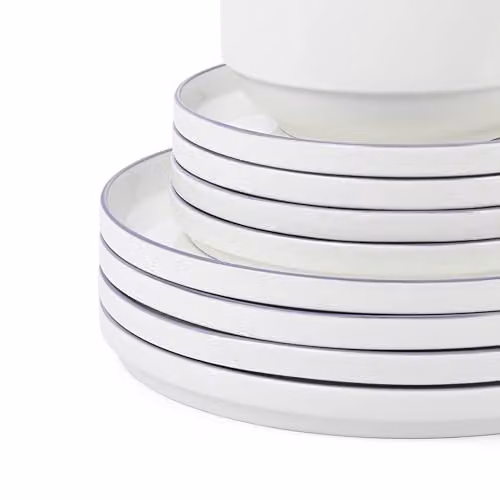 Waterside 12-Piece White and Purple Rim Stackable Porcelain Dinner Set – 2
