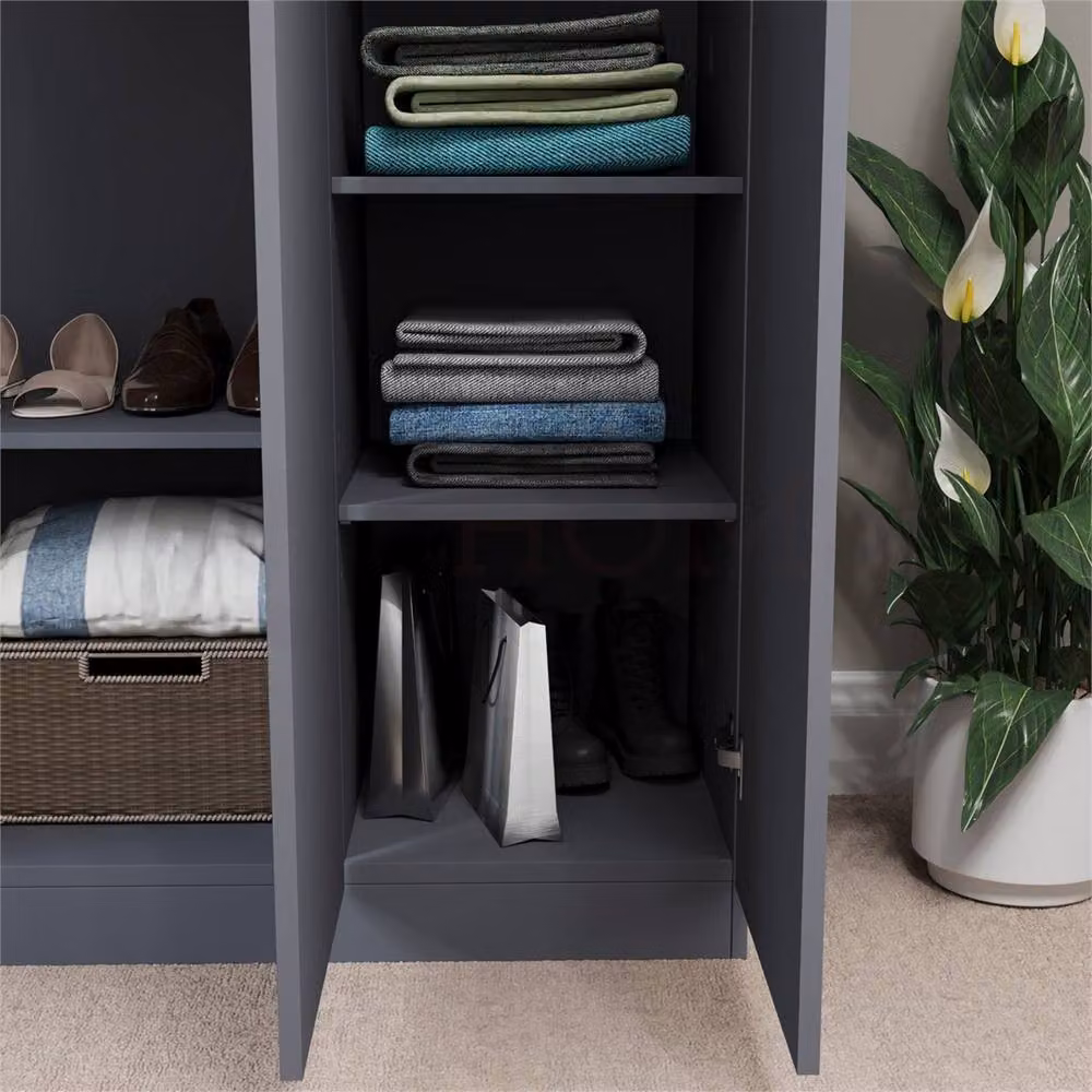 FORGEVIO Grey Modern 3 Door Wooden Wardrobe with Internal Shelves and Hanging Rod – 3