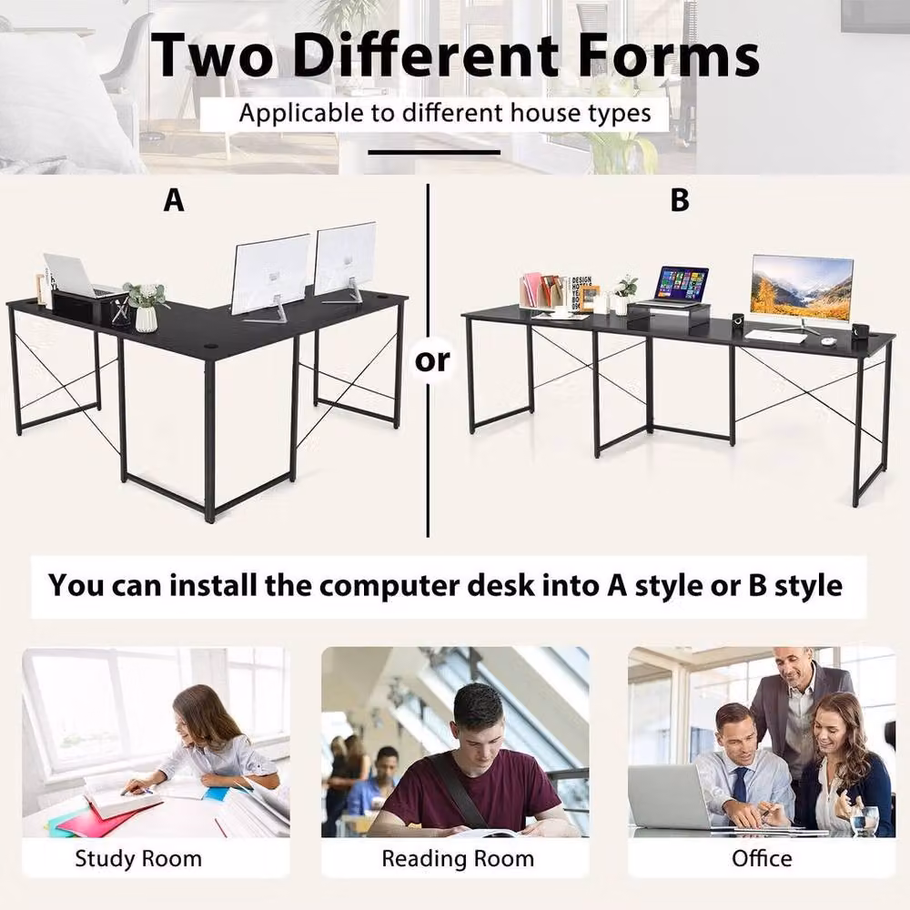 FORGEVIO L-Shaped Reversible Corner Computer Desk in Black – 6