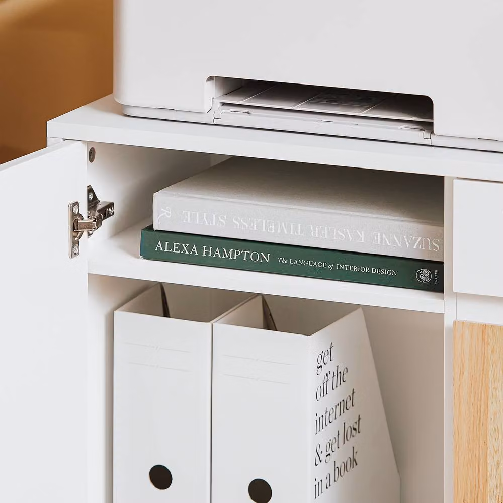SoBuy Scandinavian Style Mobile Office Storage Cabinet in White and Natural Wood with Castors – 5