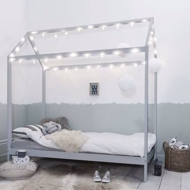 Noa and Nani Jansen Scandinavian Single Bed Frame in Grey Solid Pine Wood