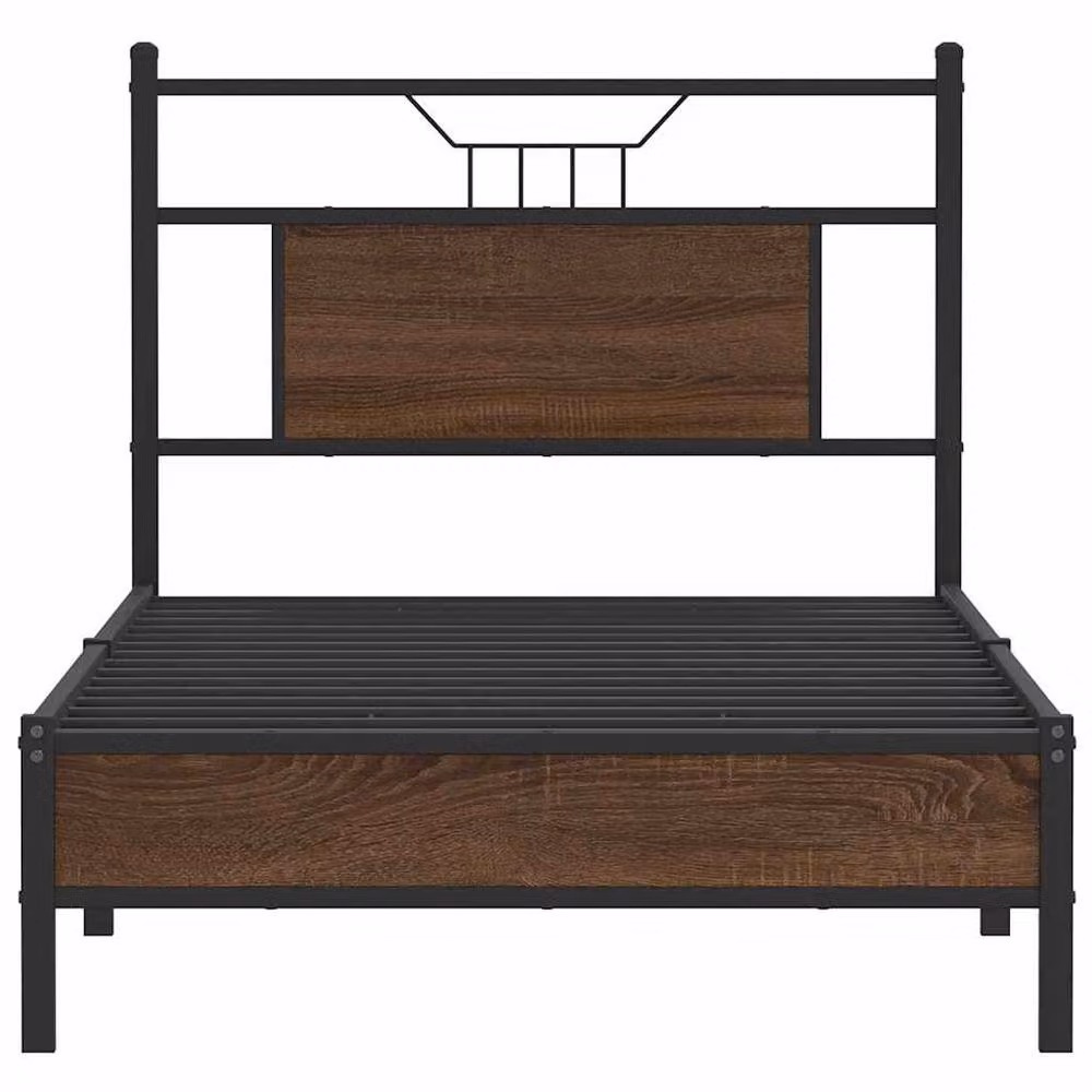 Berkfield Home Decorative Single Bed Frame in Brown Oak, W/D/H: 90 x 190 x 91.5 cm – 3