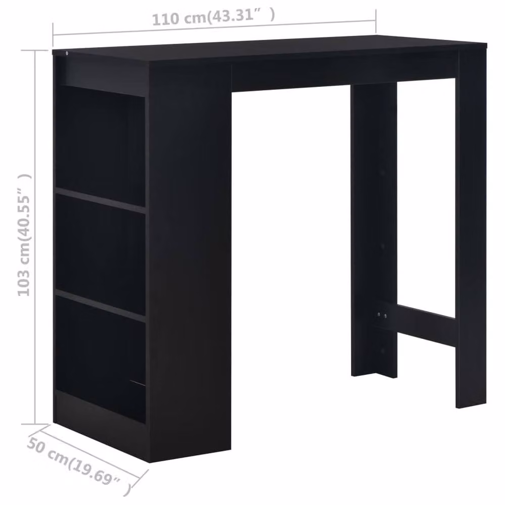 Berkfield Home Beautiful Bar Table with Shelf, Black, W: 110 cm, D: 50 cm, H: 103 cm – 4