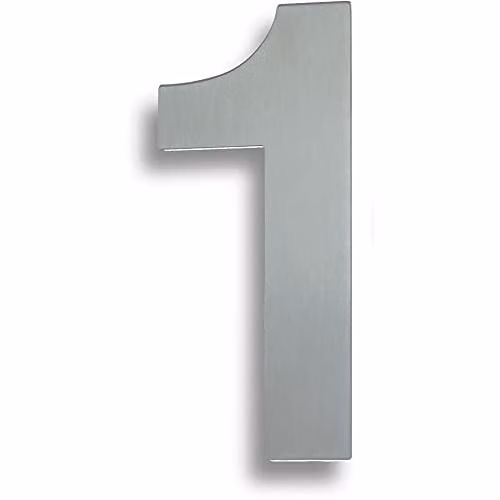 Loops Satin Stainless Steel Front Door Numeral 1 in Silver, 178mm