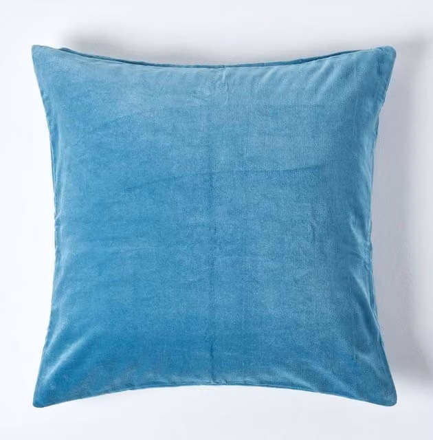 Homescapes Blue Velvet Cotton Square Cushion Cover, W/D/H: 40 x 40 x 40 cm – 1