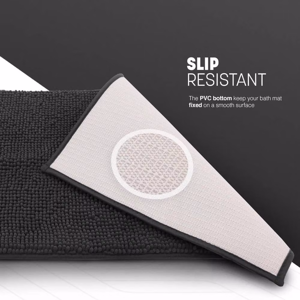 Keplin Non-Slip Microfibre Chenille Bath and Toilet Mat, Grey, W: 50 cm, D: 80 cm – 5