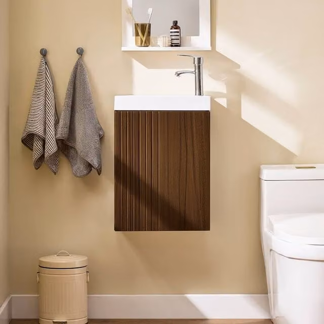 SoBuy Modern Wall-Mounted Bathroom Cabinet with Soft-Close Hinged Doors and Internal Shelves in Brown or White – 1