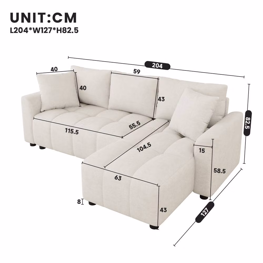 Rolipo Beige Chenille 3-Seater L-Shaped Corner Sofa with Reversible Chaise – 2