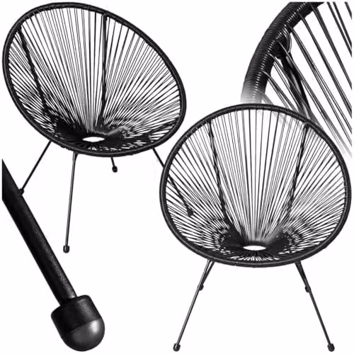 tectake Set of 2 Retro Design Garden Chairs in Black