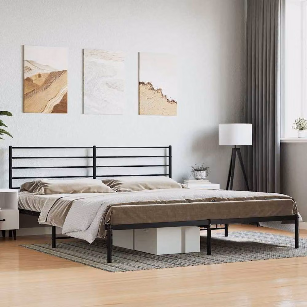 Berkfield Home Metal Bed Frame with Headboard in Black, W/D/H: 200 x 200 x 90 cm – 1
