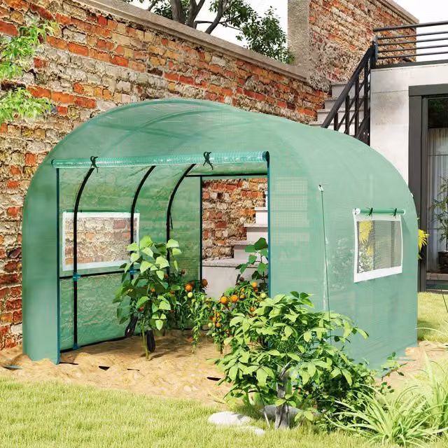 OUTSUNNY Green Polytunnel Greenhouse with UV-resistant PE Cover and Steel Frame, W/D/H: 300 x 300 x 200 cm