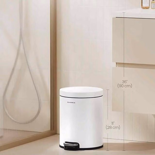 The Bazaarist Steel Bathroom Pedal Bin with Soft Close Mechanism and Removable Inner Bucket, White