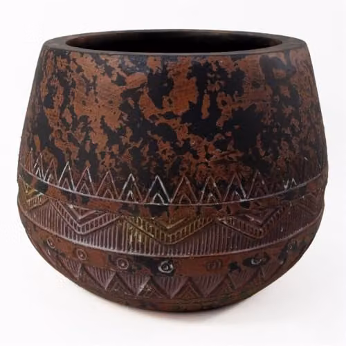 Leaf Design UK Zaturn Large Round Planter in Brown Fibreglass, W/D/H: 24 x 24 x 30 cm – 1