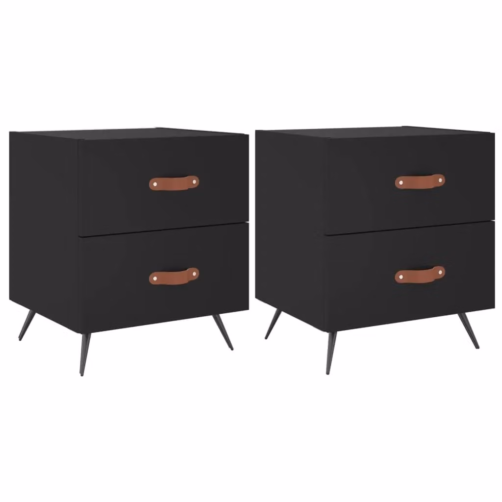 Berkfield Home Set of 2 Modern Black Bedside Cabinets, W: 40 cm, D: 35 cm, H: 47.5 cm – 2