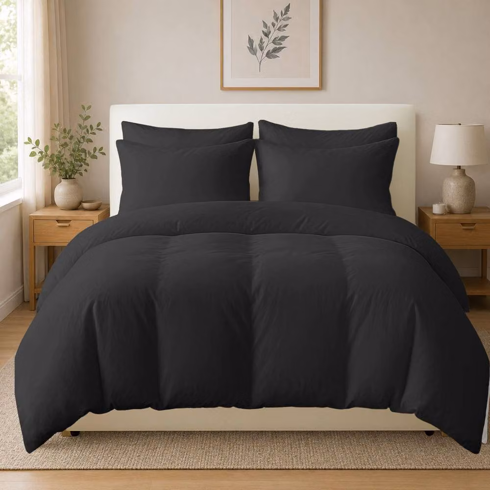 Grace 400 TC 100% Egyptian Cotton Double Duvet Cover Set in Black with Zipper Closure, W: 140 cm, H: 200 cm – 2