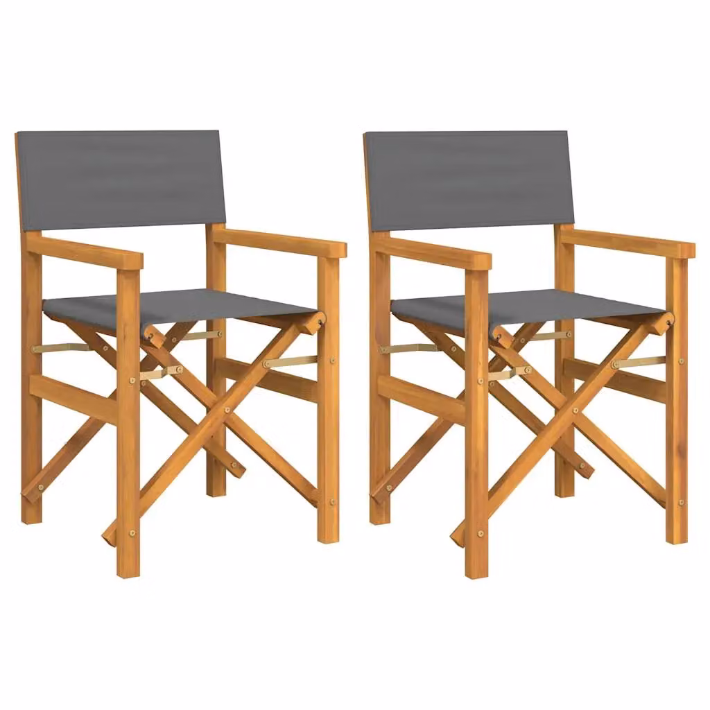 Berkfield Home Set of 2 Grey Folding Director's Chairs in Solid Teak Wood – 2