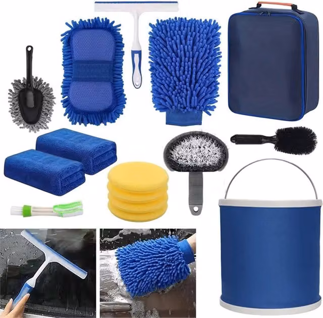 Nordara 16-Piece Car Wash Cleaning and Detailing Tools Kit in Blue and Multicolour – 1