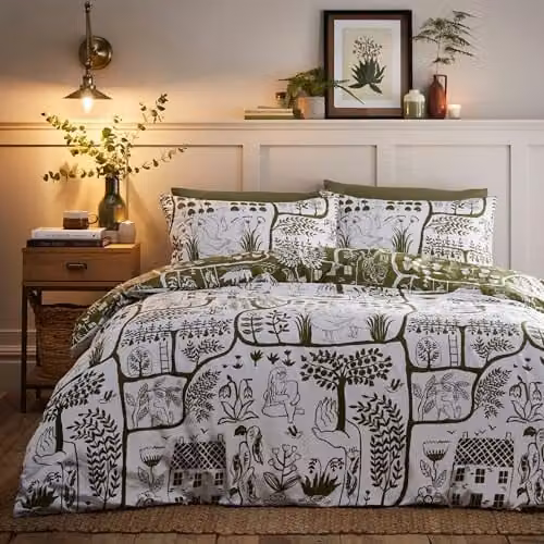 Riva Home Reversible Floral Duvet Cover Set in Green, W/H: 220 x 200 cm