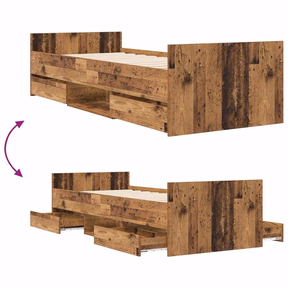 Berkfield Home Bed Frame with Storage in Old Wood Brown, W/D/H: 80 x 200 cm – 4