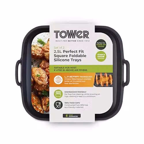 Tower Set of 2 Square Foldable Silicone Brownie Tins, Black – 10