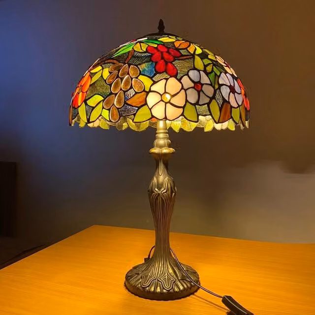 NESTLUNE Tiffany Style Handcrafted Art Nouveau Table Lamp, Multicolour Glass and Metal, Height: 40.64 cm – 1