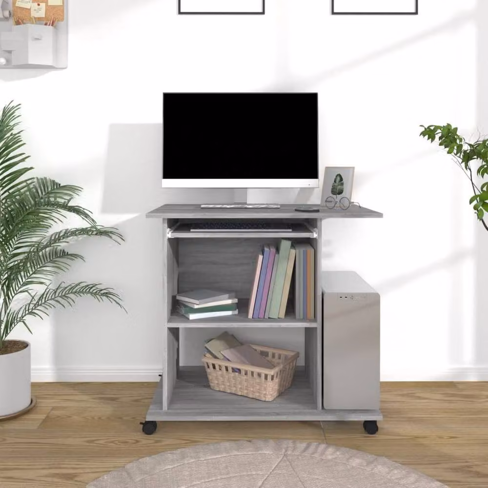 Berkfield Home Computer Desk in Grey Sonoma, Engineered Wood, W/D/H: 80 x 50 x 75 cm – 2