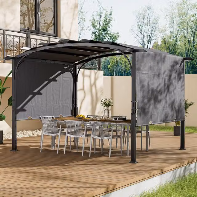 Breeins Modern Retractable Arc-Shaped Steel Pergola in Grey