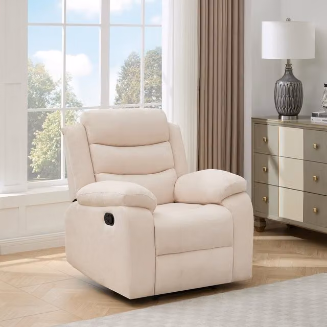 More4Homes Boston Manual Recliner Fabric Sofa in Beige