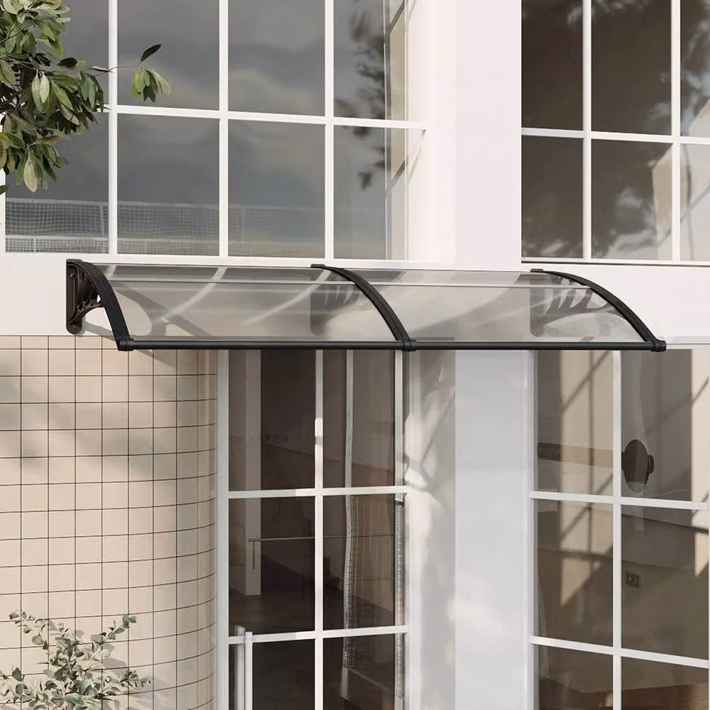 SPETLEK Black and Transparent Polycarbonate Outdoor Window Rain Shelter Awning, W: 200 cm, D: 100 cm, H: 15 cm – 3