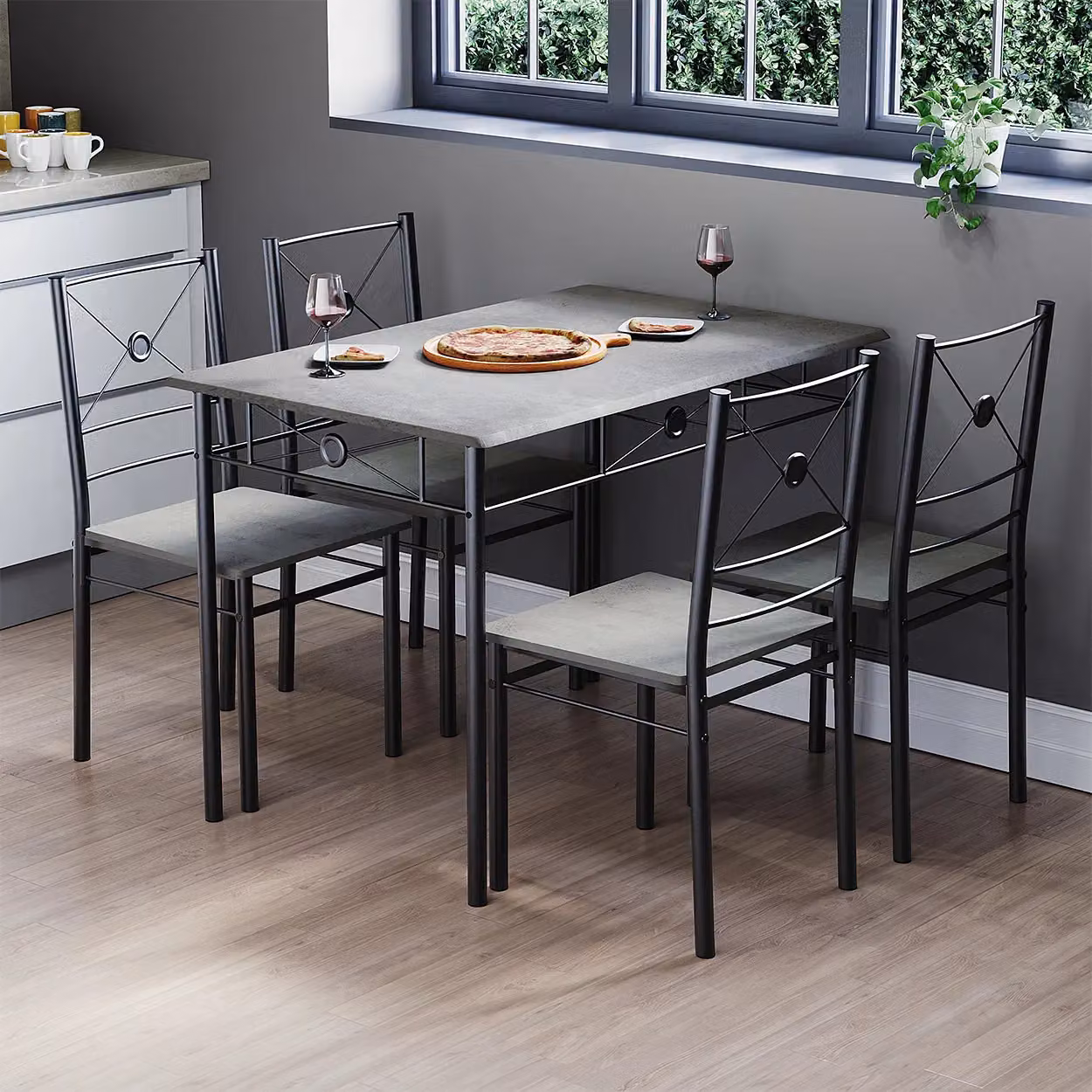 Home Discount Vida Designs Roslyn 4 Seater Grey Dining Set with Rectangular Table and Metal Chairs – 4