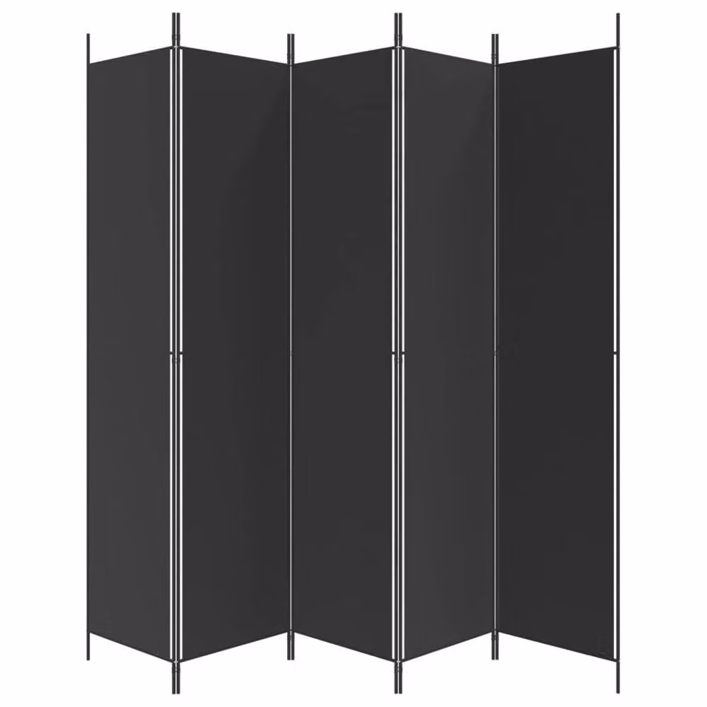 Berkfield Home 5-Panel Fabric Room Divider in Black, W: 250 cm, H: 220 cm – 3