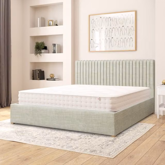 Aspire Grant Fabric Ottoman Storage Bed in Eau De Nil Blue/Green, Superking, 200 x 200 cm