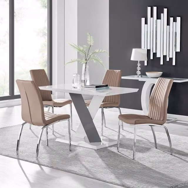 Furniturebox Monza White High Gloss Square Dining Table with 4 Yellow Isco Chairs
