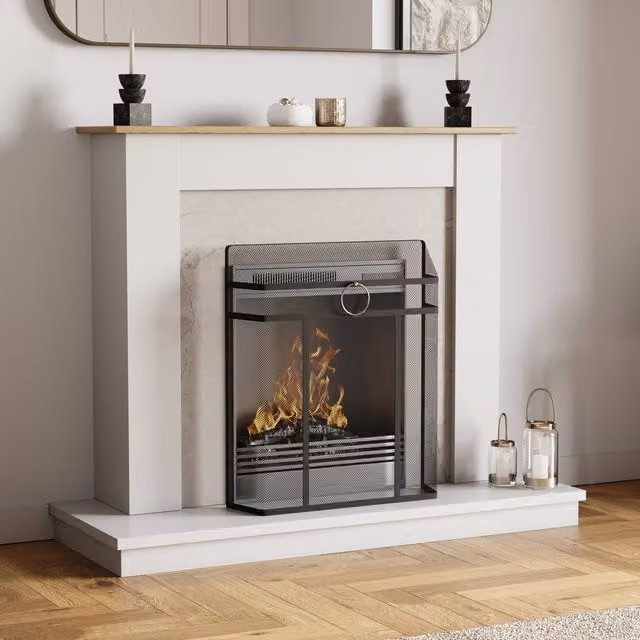 Fire Vida Octon Spark Metal Fire Guard in Black and Chrome, Height: 71.12 cm