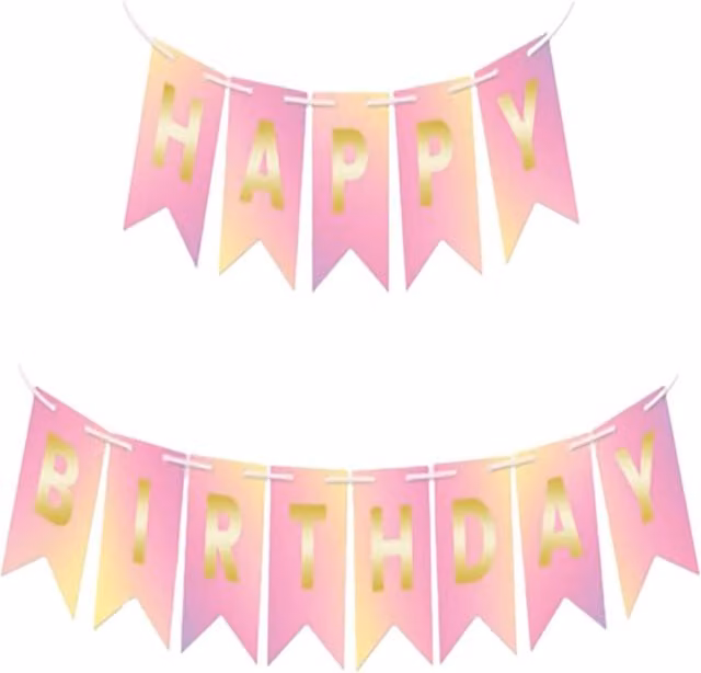 My Party Pink and Gold Happy Birthday Paper Pennant Hanging Banner
