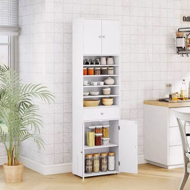 FORGEVIO White Modern Freestanding Linen Cabinet with Hinged Doors and Adjustable Internal Shelves, Height: 180 cm – 1