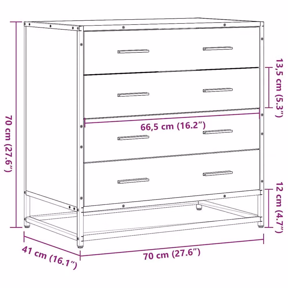 Berkfield Home Brown Oak Drawer Cabinet, W/D/H: 70 x 41 x 70 cm – 7