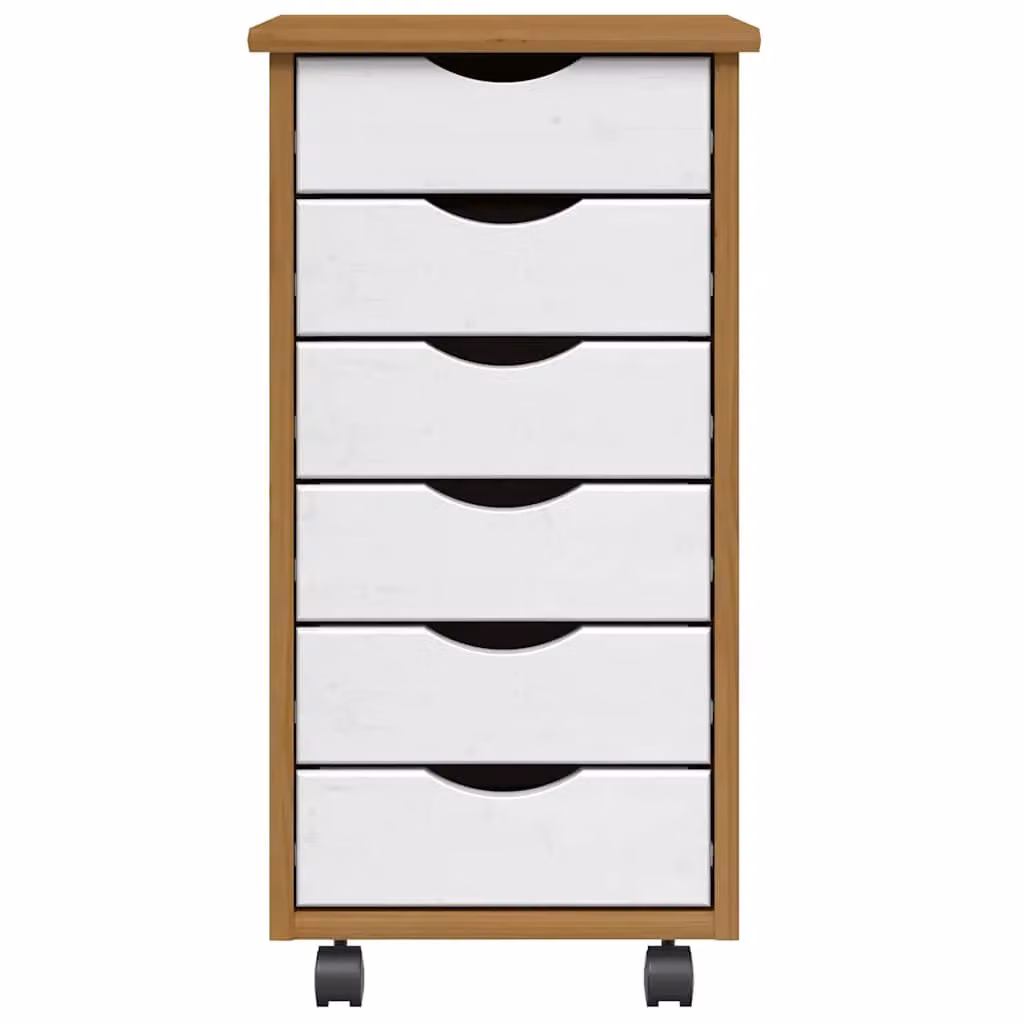 Berkfield Home MOSS Rolling Cabinet with Drawers in Honey Brown Solid Wood Pine – 3