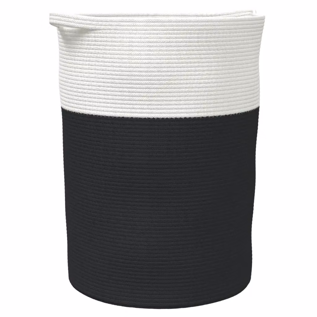 Berkfield Home Storage Basket in Black and White Cotton with Handles, W: 49 cm, H: 65 cm – 2