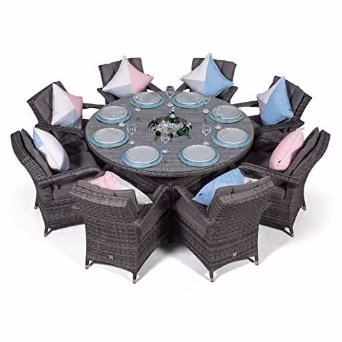 Thats Furniture Giardino Arizona 8 Seater Rattan Garden Dining Set with Ice Bucket Drinks Cooler in Grey and Brown, Diameter: 155 cm – 4