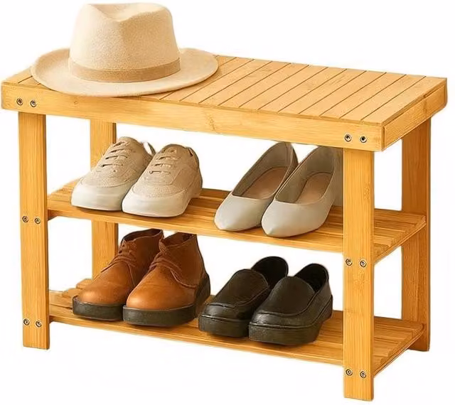 Ventryn 2 Tier Bamboo Shoe Rack Seating Bench in Brown