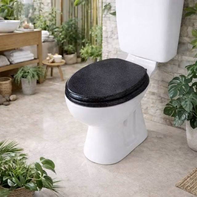 SPOT ON DEALZ Black Oval MDF Glitter Coating Toilet Seat, 45.72 cm