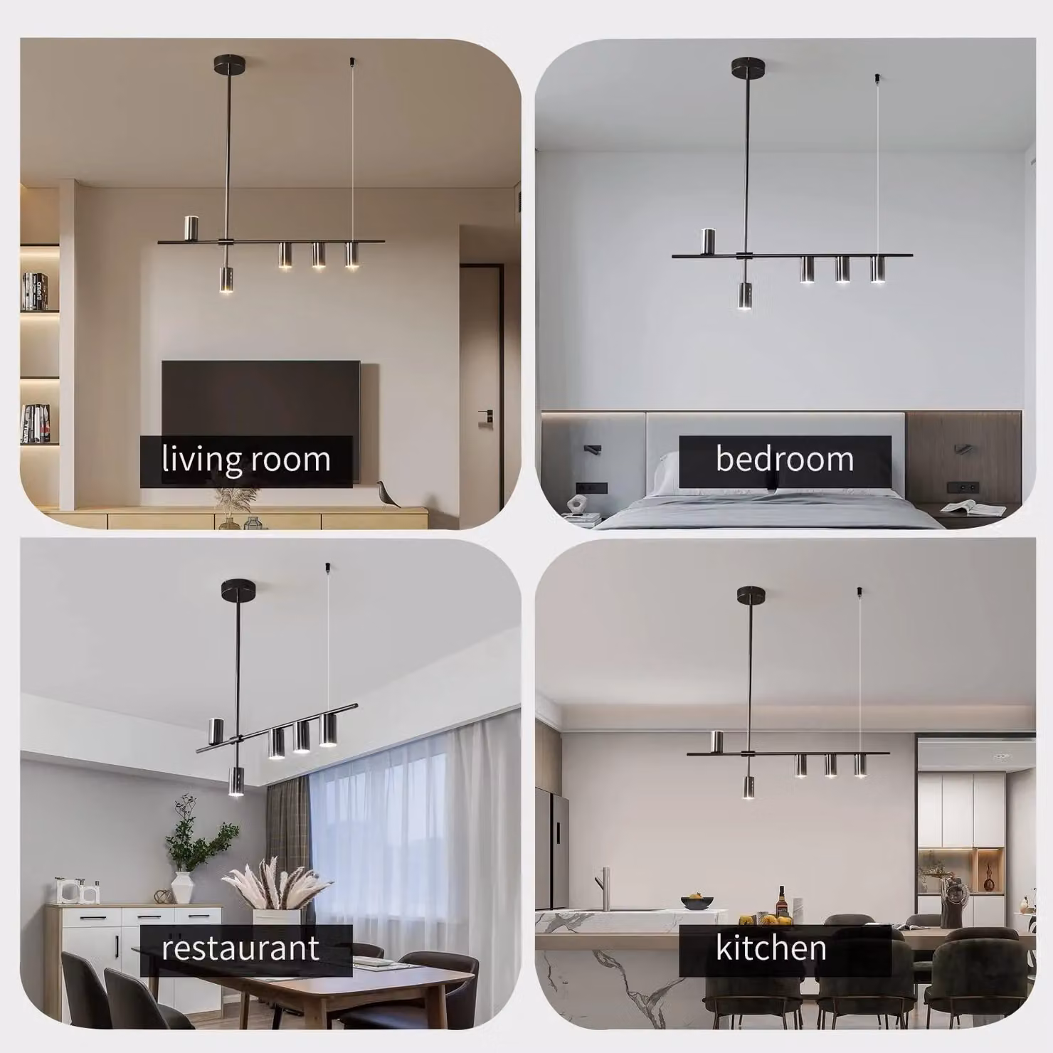 Garwarm Modern 5-Light Black Dimmable LED Pendant Bar Light – 3