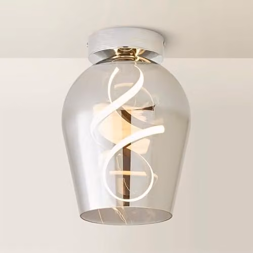 ValueLights Helix Integrated LED Ceiling Light in Grey Smoked Glass, W/D/H: 30.0 x 21.5 x 21.5 cm