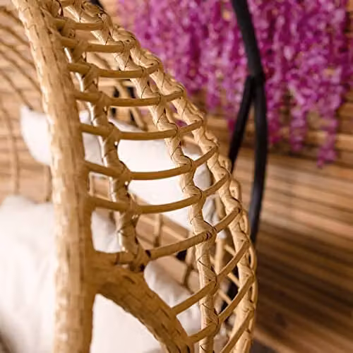 Charles Bentley Double Hanging Rattan Swing Chair in Beige and Sand with Cushions, W/D/H: 127 x 167 x 196 cm – 2